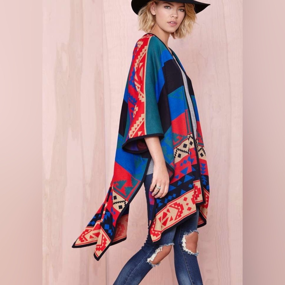 Nasty Gal Women’s Poncho Cover Up Aztec Western Style Medium One Of A Kind